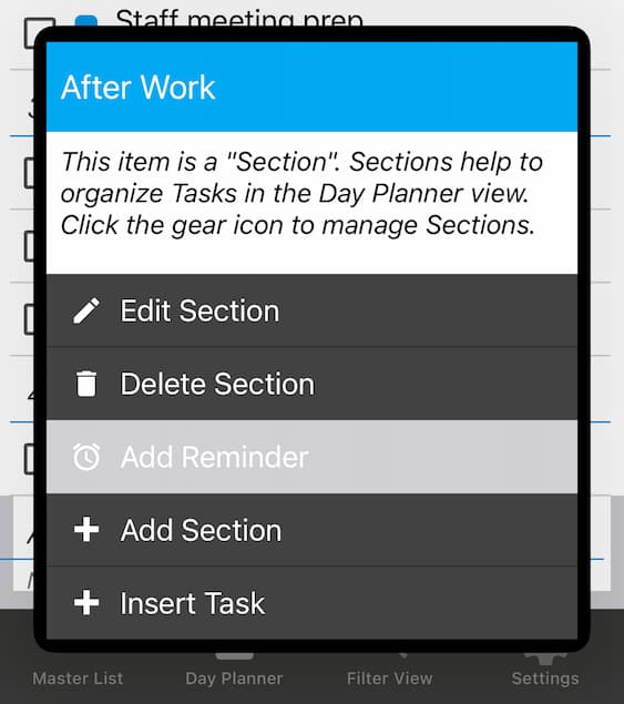 DataViz, Inc. » How do I set a reminder on a Section?